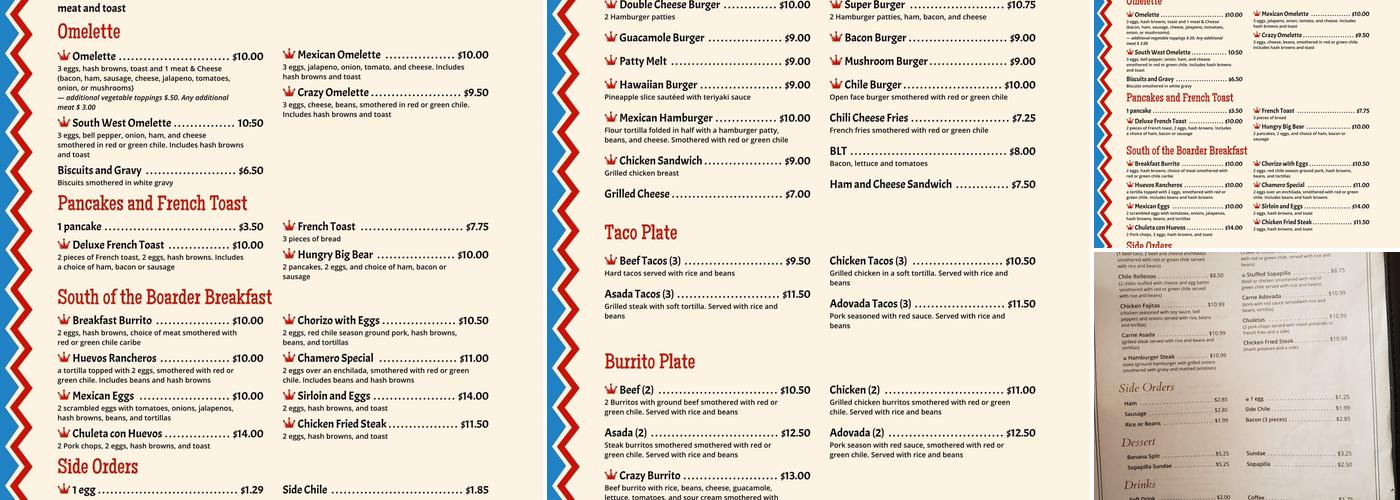 Crazy Corner Cafe Menu