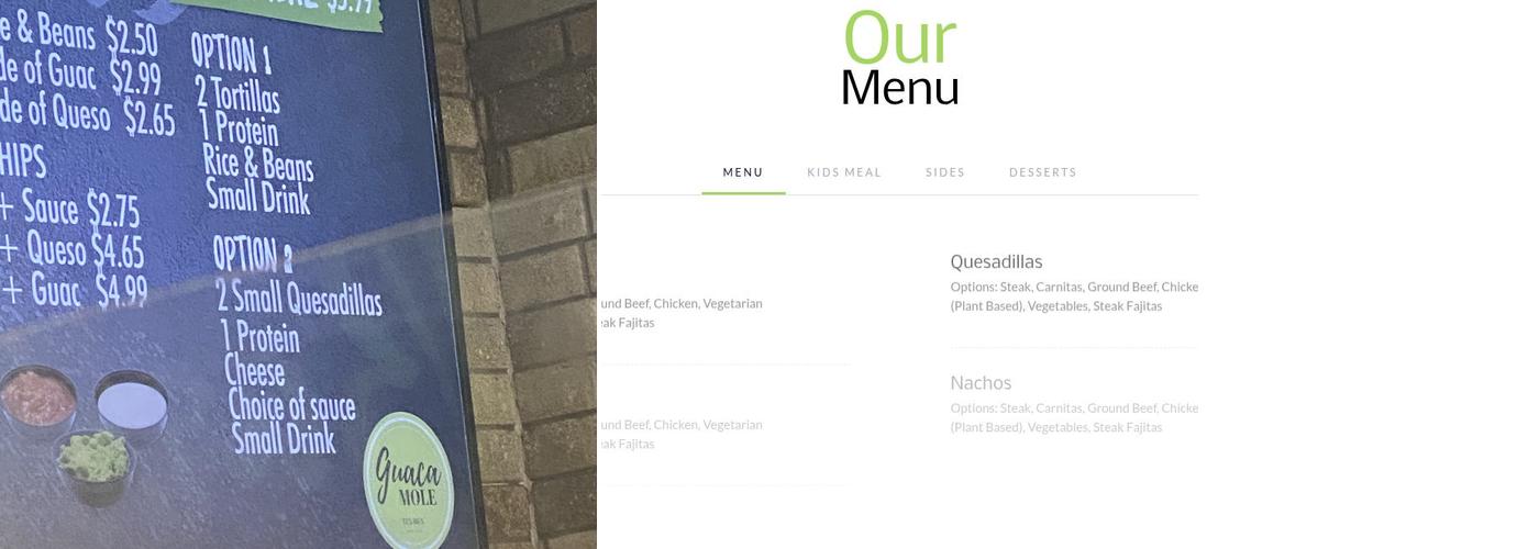 Guaca-Mole Menu