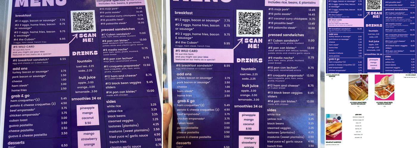 The Cuban Window Menu