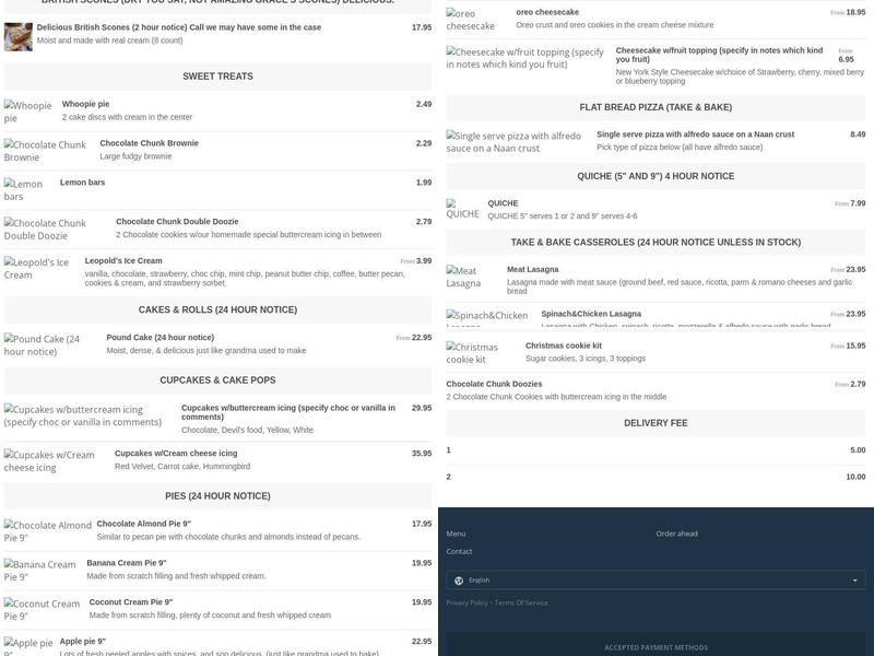 Amazing Grace Bakery & Marketplace Menu