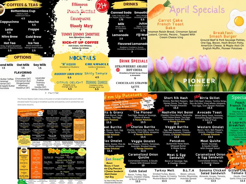The Pioneer Bakery Cafe Menu