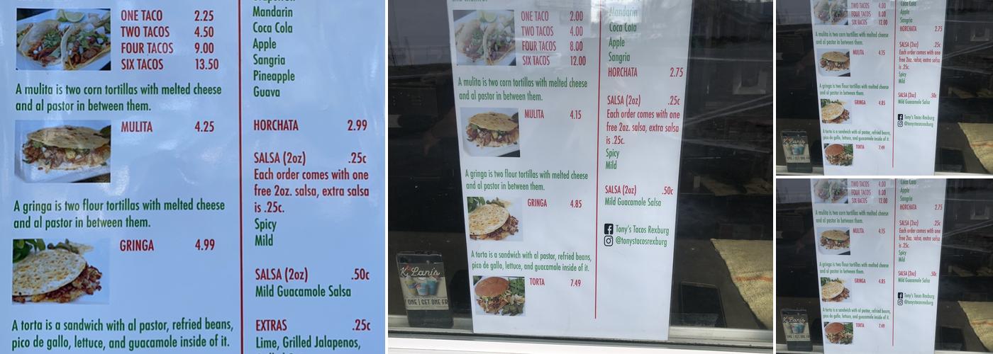 Tony's Tacos Al Pastor Menu