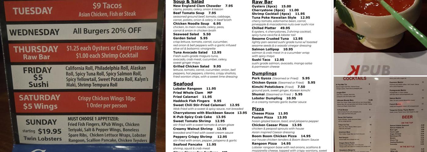 K Pub Kitchen & Bar Menu