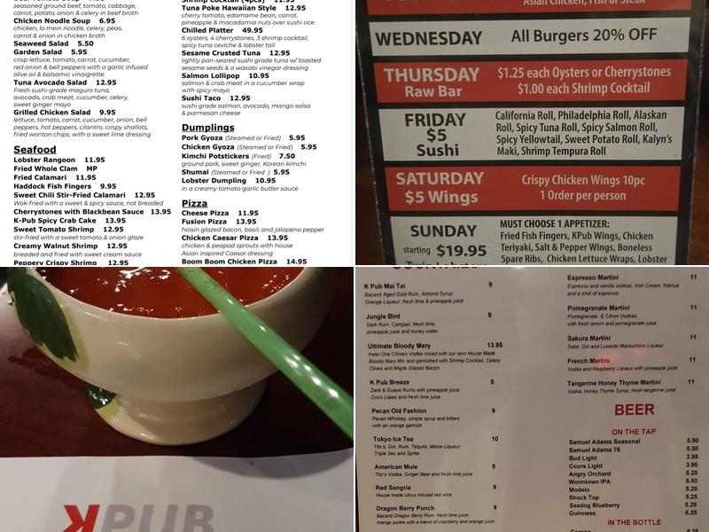 K Pub Kitchen & Bar Menu