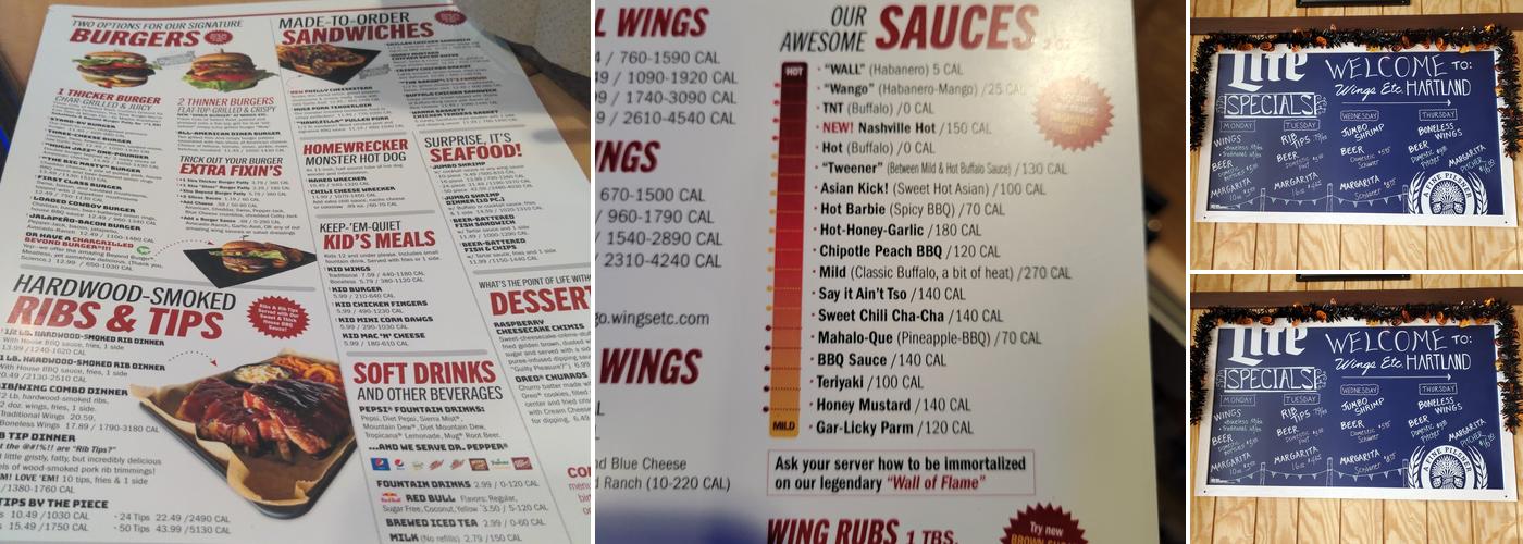 Wings Etc. Menu