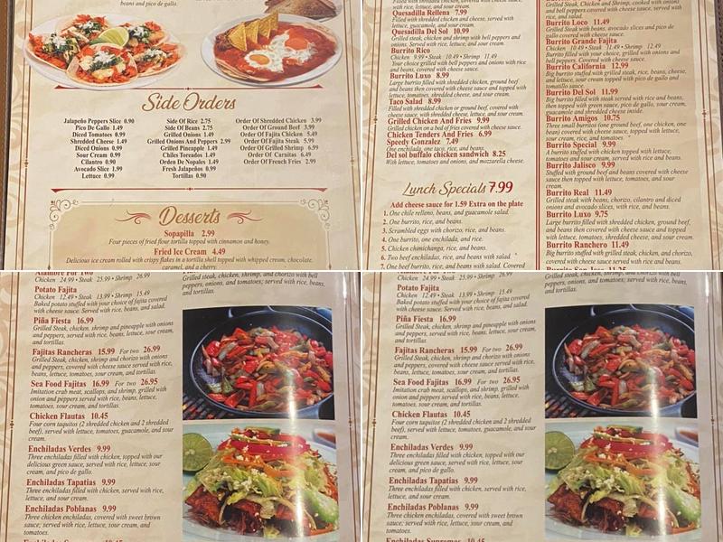 Del Sol Mexican Restaurant Menu
