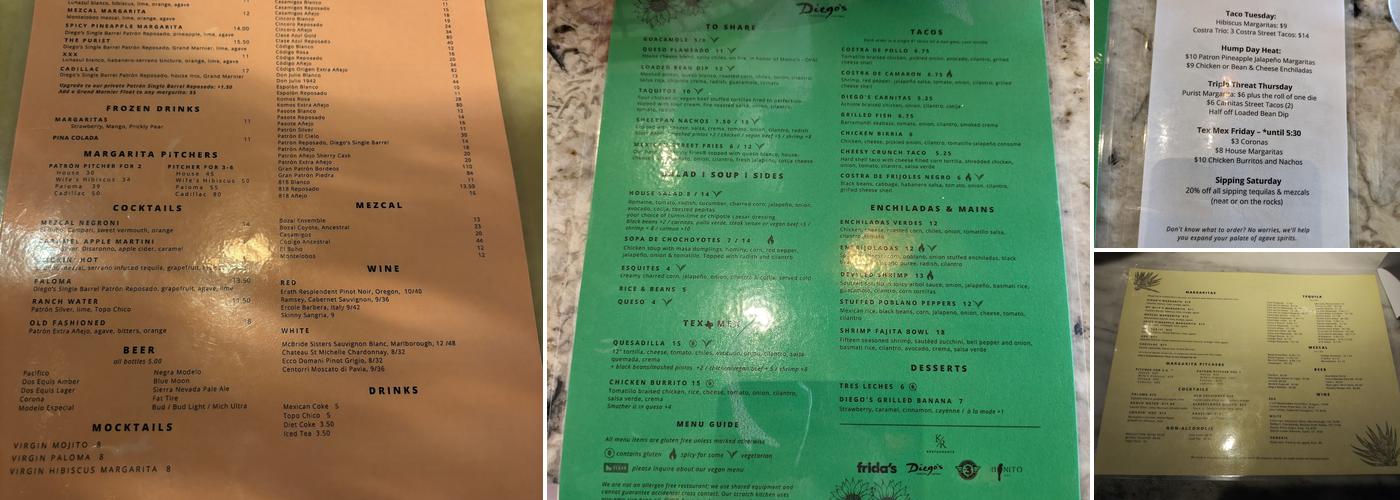 Diego’s Cantina Menu