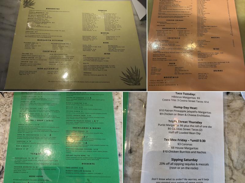 Diego’s Cantina Menu
