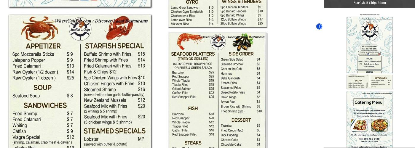 Starfish & Chips Menu