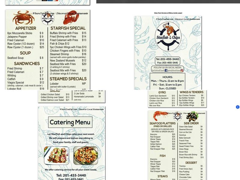 Starfish & Chips Menu