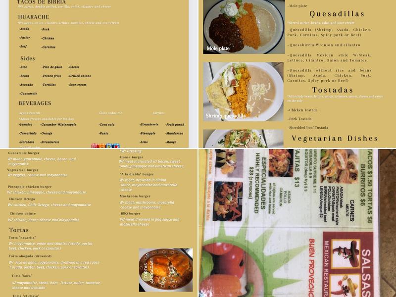 Salsa Mexican Restaurant Menu