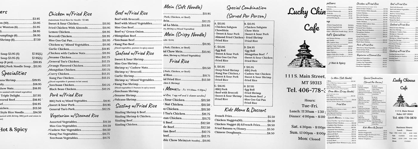 Lucky Chinese Cafe Menu