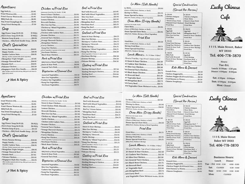 Lucky Chinese Cafe Menu