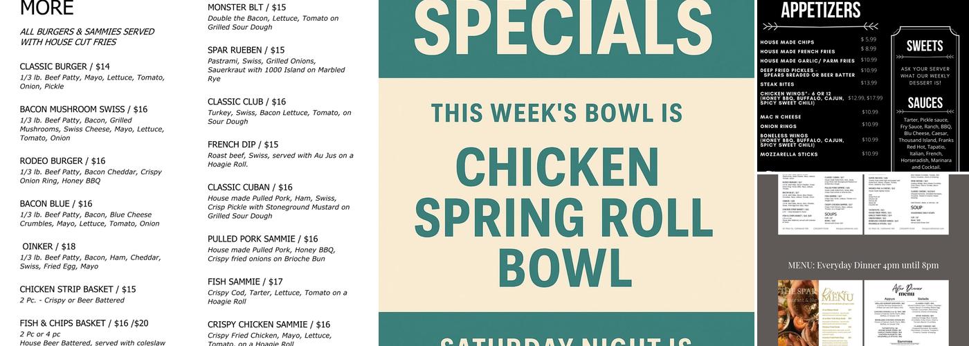 The Spar Restaurant & Bar Menu