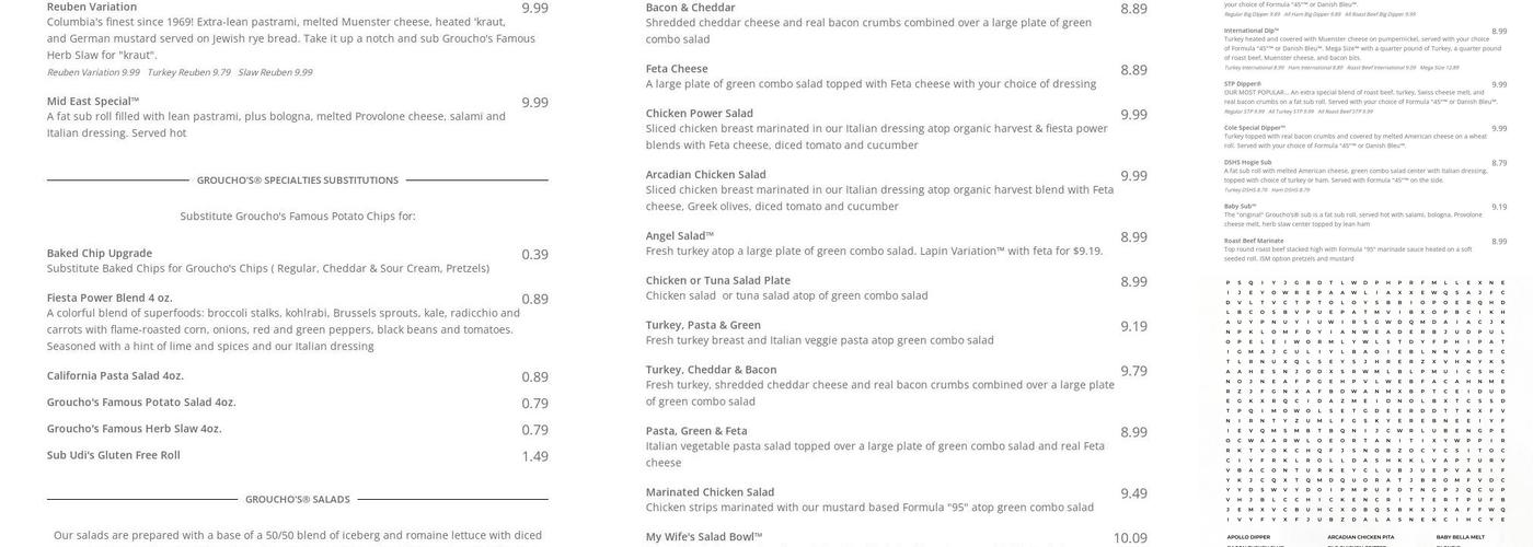 Groucho's Deli Menu