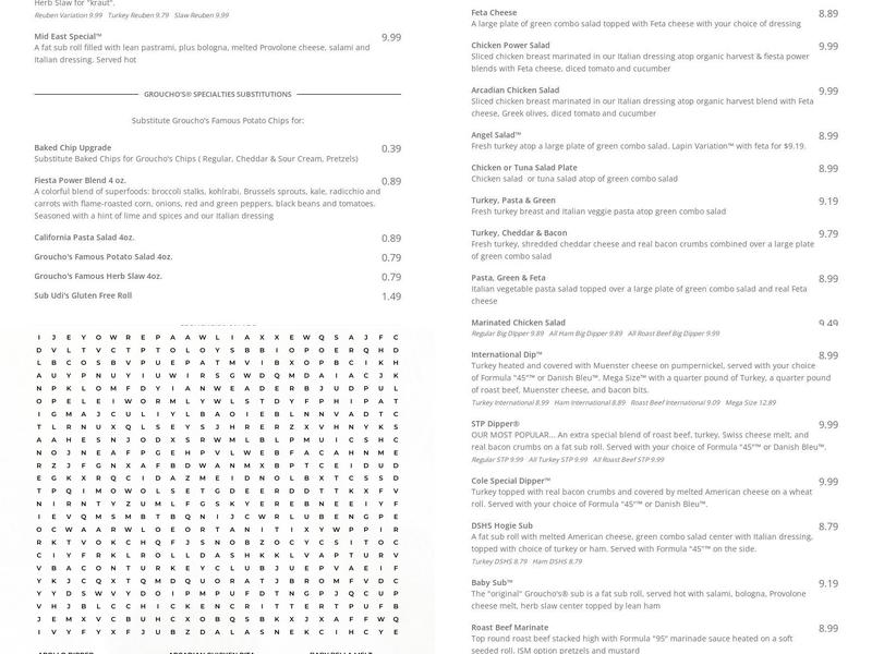 Groucho's Deli Menu