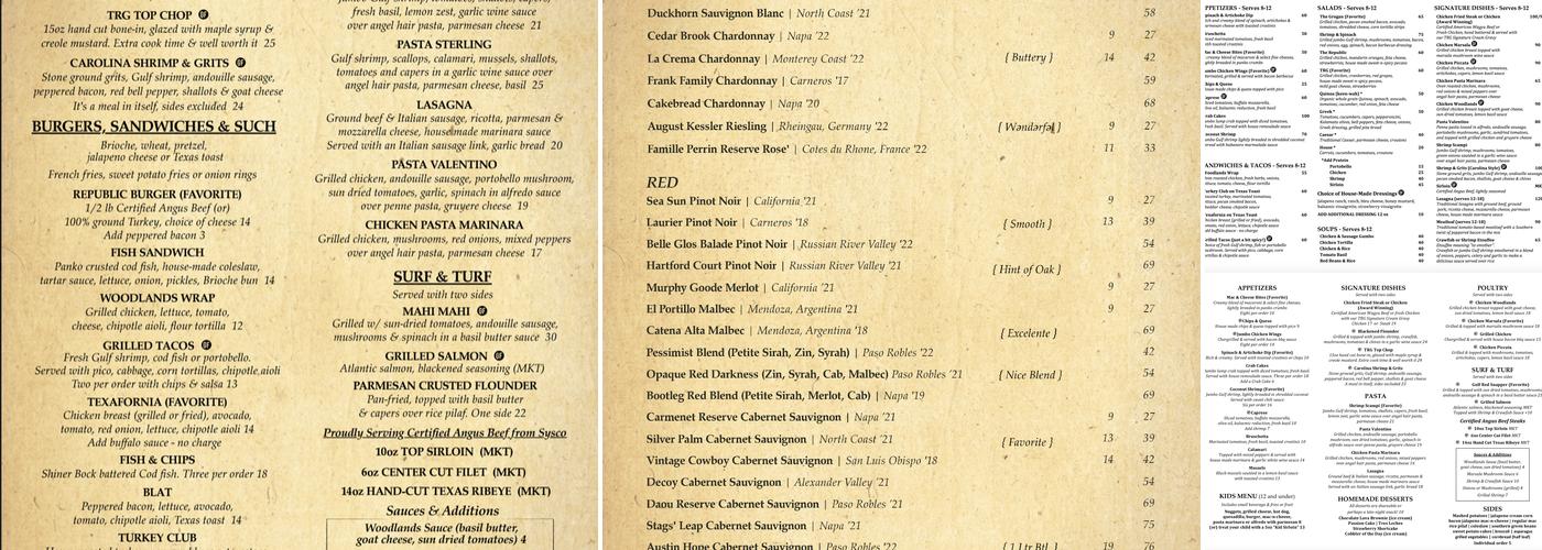 The Republic Grille Menu