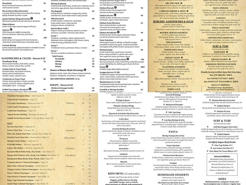 The Republic Grille Menu