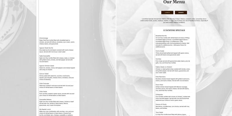 Agaves Cantina West Ashley Menu