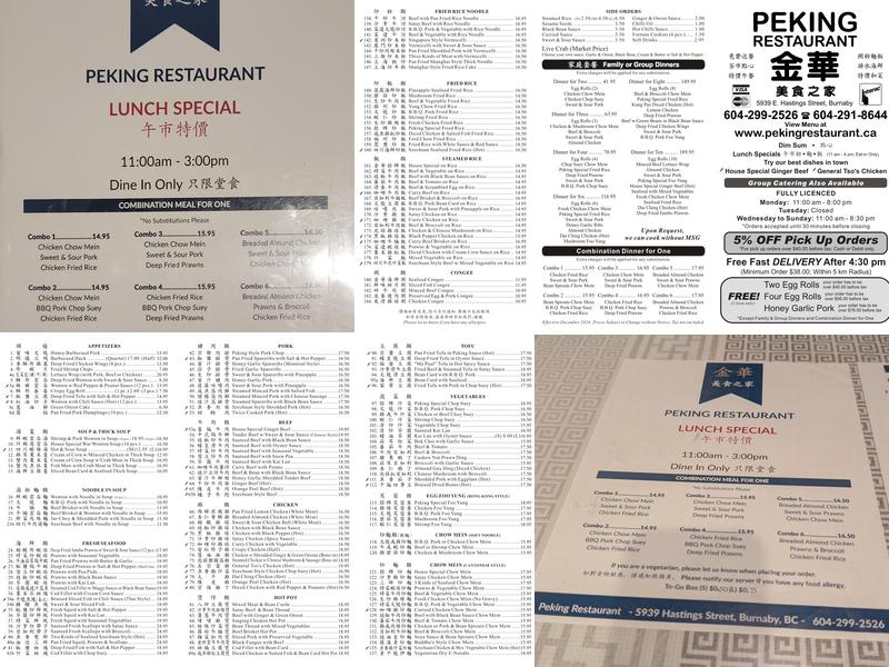 Peking Restaurant Menu