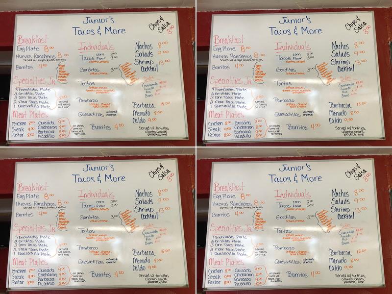 Junior’s Tacos and More Menu