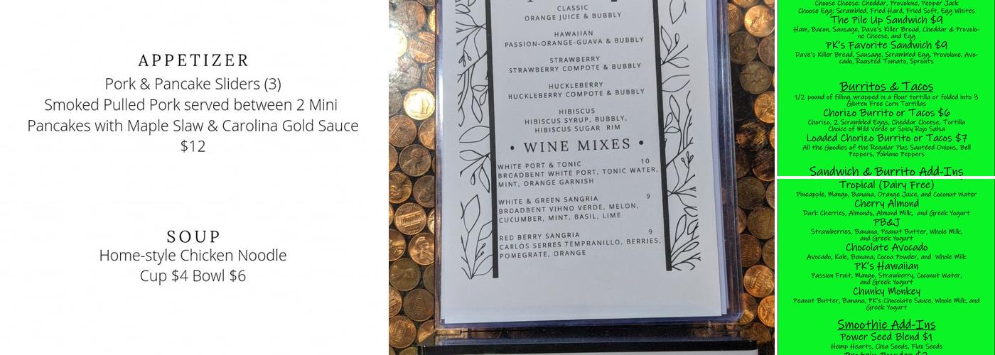 PKs Culinary Menu