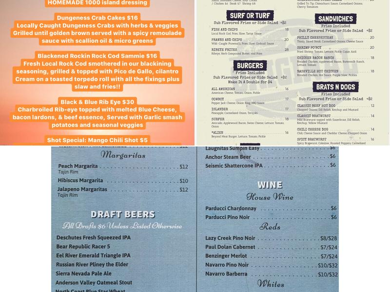 Cliff House Fort Bragg Menu