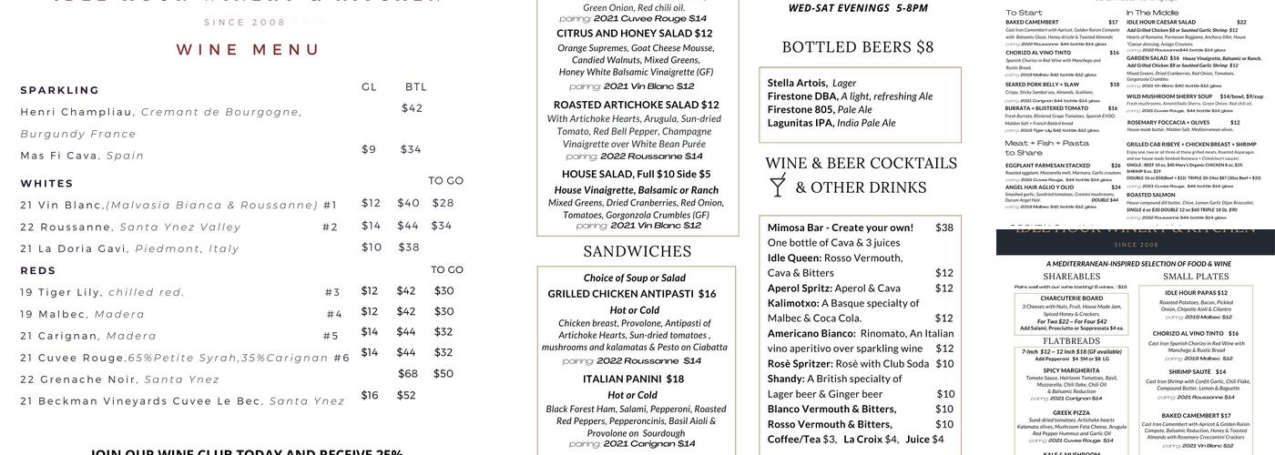 Idle Hour Winery & Kitchen Menu