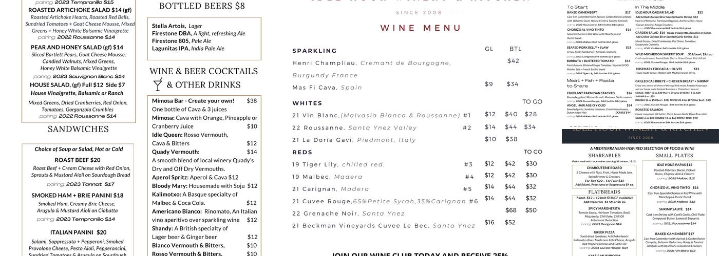 Idle Hour Winery & Kitchen Menu