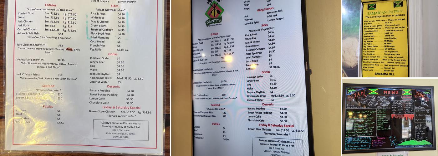 Dainty's Kitchen Menu