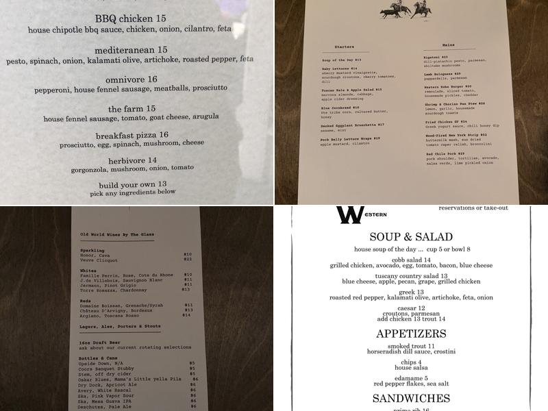 The Saloon at The Western Hotel Menu