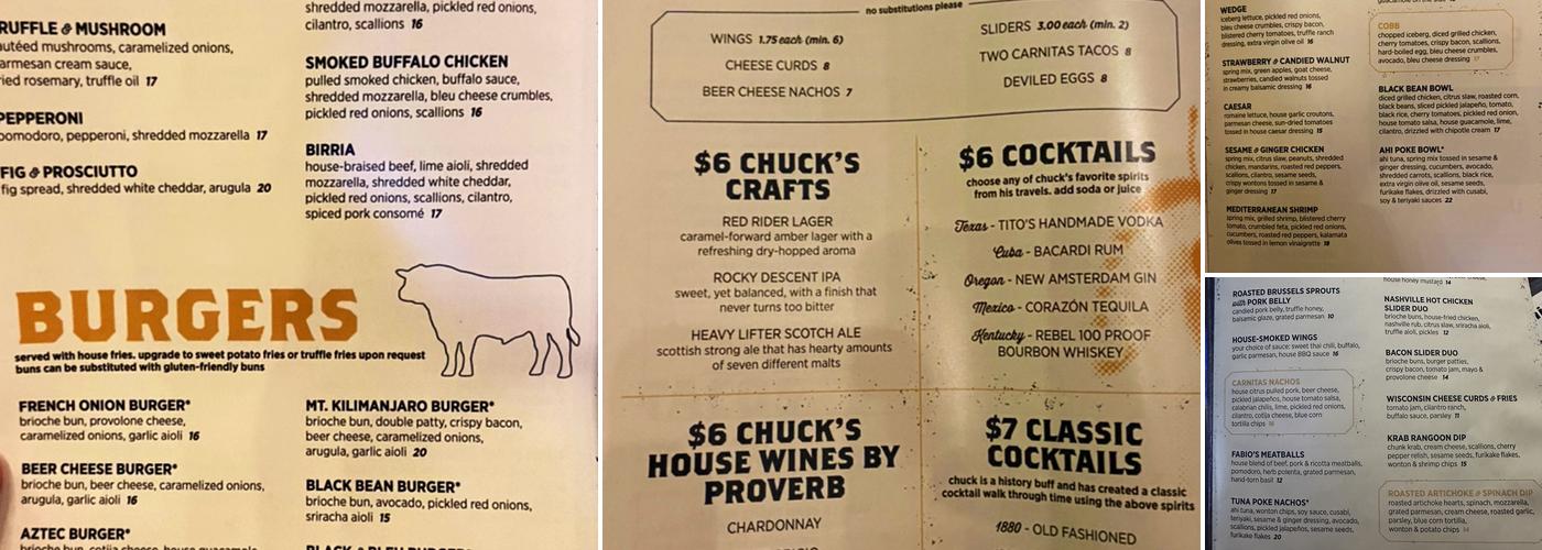 Chuck Lager America's Tavern Menu