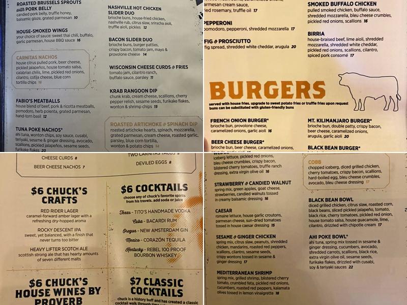 Chuck Lager America's Tavern Menu