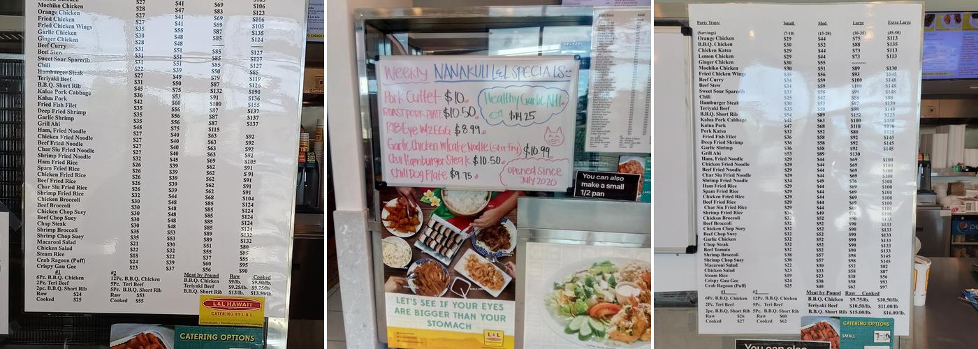 L&L Hawaiian Barbecue Menu