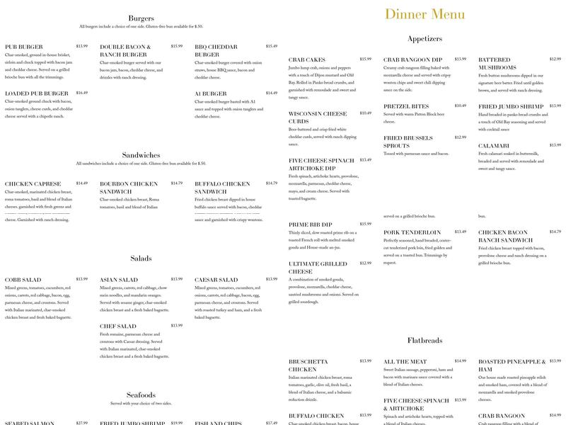 Patton Block Grill & Brew Pub Menu