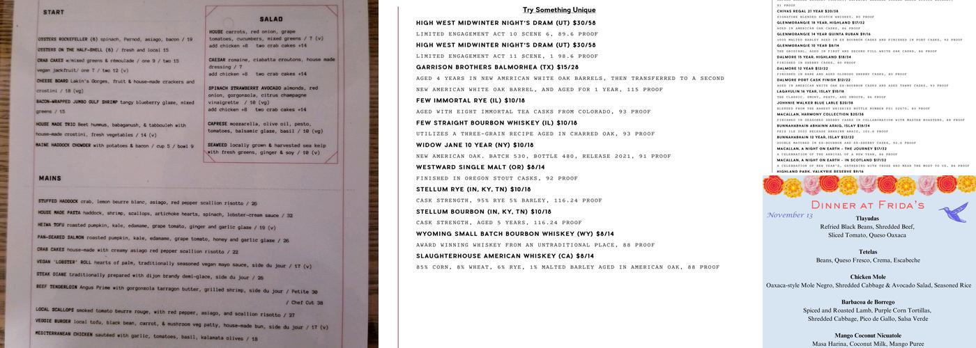 The Causeway restaurant Menu