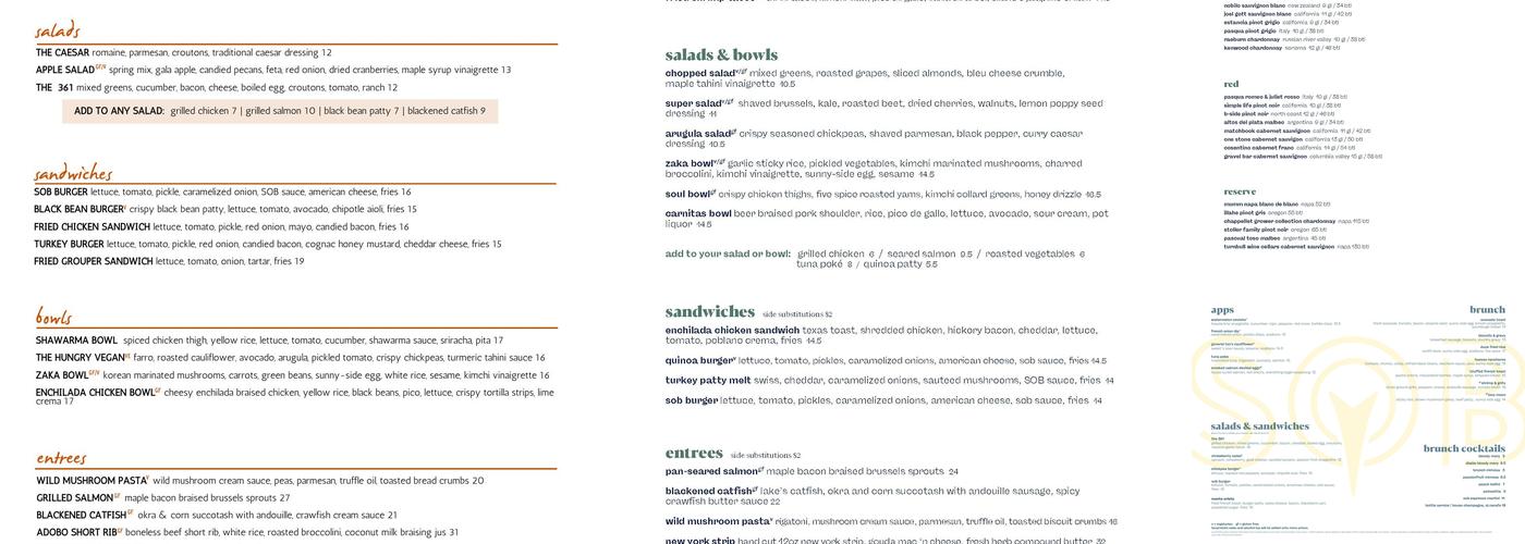 SOB East Menu