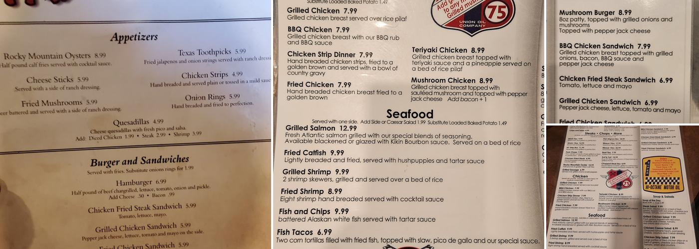 Fred's Steakhouse Menu