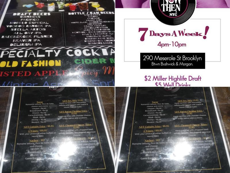 Now And Then NYC Menu