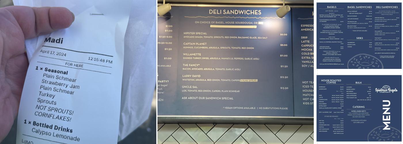 Spielman Bagels and Coffee Roasters Menu