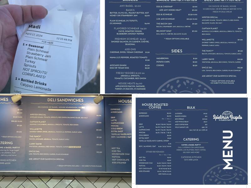 Spielman Bagels and Coffee Roasters Menu