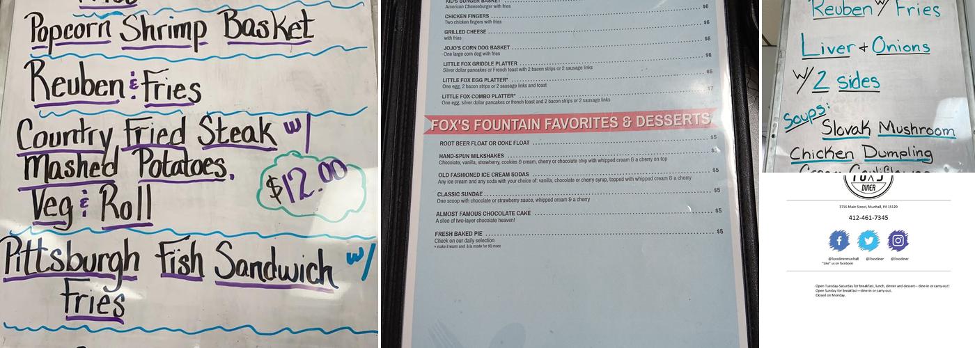 Fox's Diner munhall Menu
