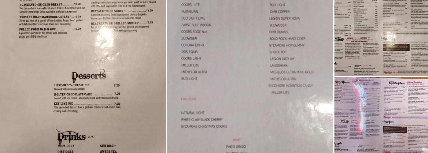 Whiskey Mill Gastonia Menu