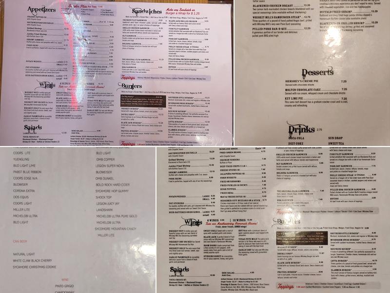 Whiskey Mill Gastonia Menu
