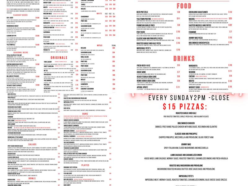 Yaletown Brewing Company Menu