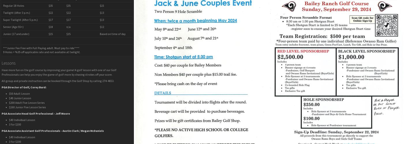 Bailey Ranch Golf Course Menu