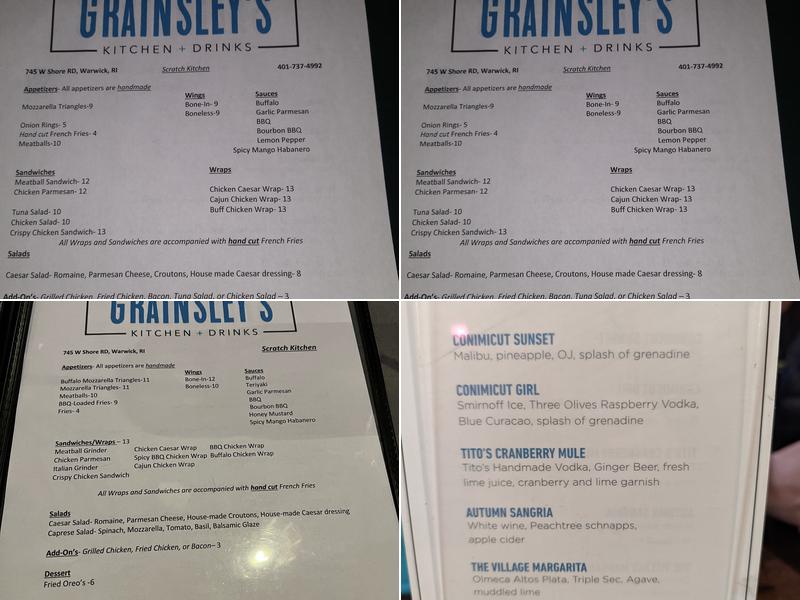 Grainsley's Kitchen & Drinks Menu