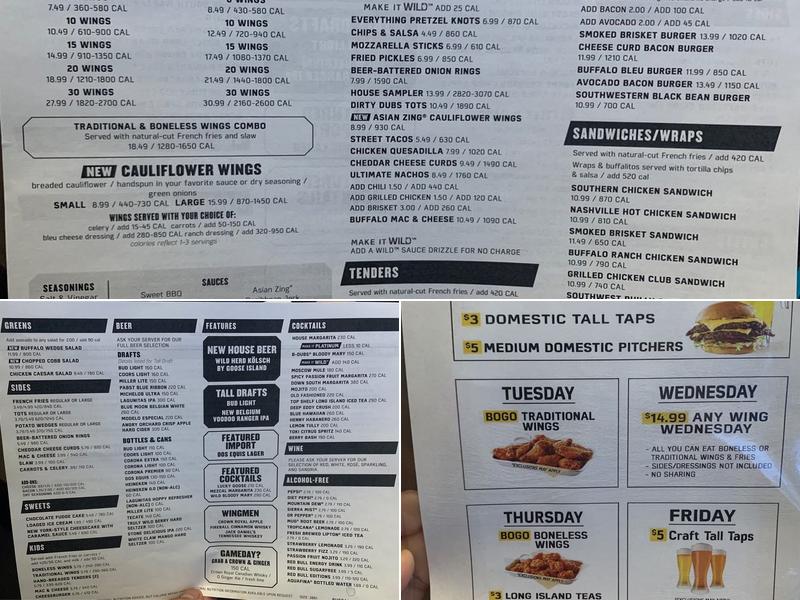 Buffalo Wild Wings Menu