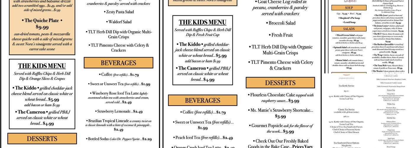 The Lunch Table Menu