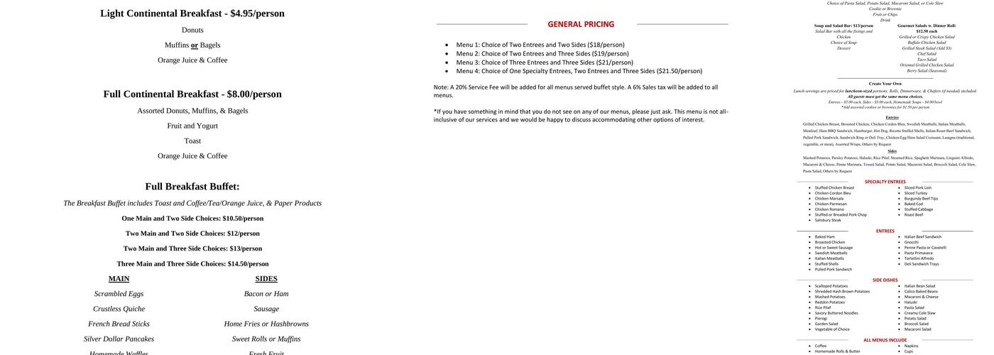 Long's Catering Menu